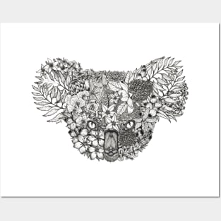 Floral Koala White Background Posters and Art